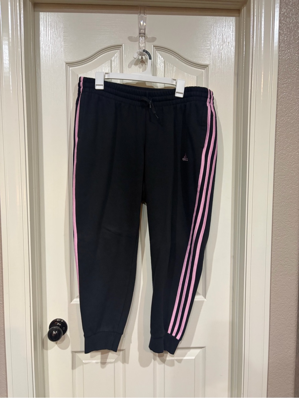 Adidas Black Track Pants with Pink Stripes